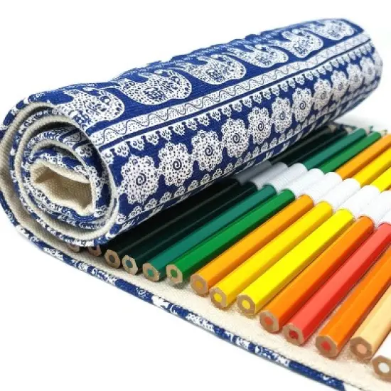 Wrapables Pencil Roll Organizer, Colored Pencil Wrap Pouch (72 slots), Blue Elephants image {5}