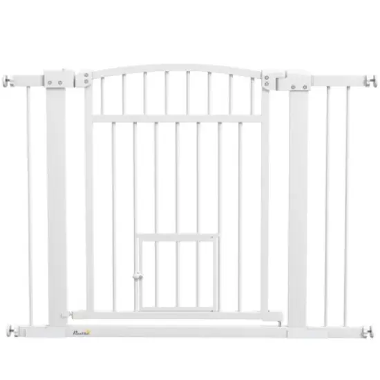 PawHut Dog Gate, 30"-41" Extra Wide Walk Through Pet Gate w/ Cat Door, 3-Inch & 5.5-Inch Extension Kits, Pressure Mounted image {6}