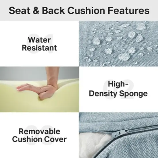Belord 6" Outdoor Cushion Set, 28D High Density Sponge Replacement Patio Furniture Cushion with Removable Cover, Waterproof & Fade Resistant image {6}