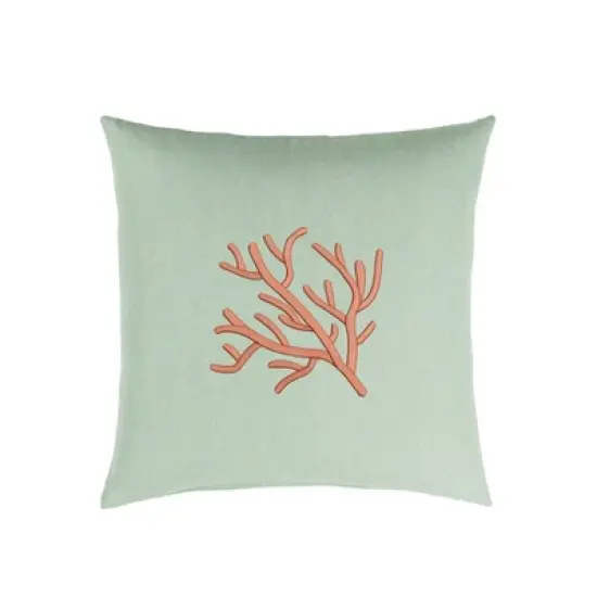 Sunbrella Indoor/Outdoor Coral Embroidered Throw Pillow Green - Sorra Home: Weather-Resistant, Square Canvas Spa Design image {5}