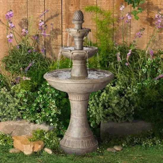 John Timberland Louvre Rustic 3 Tier Cascading Outdoor Floor Water Fountain with LED Light 44" for Yard Garden Patio Home Deck Porch Exterior Balcony image {1}