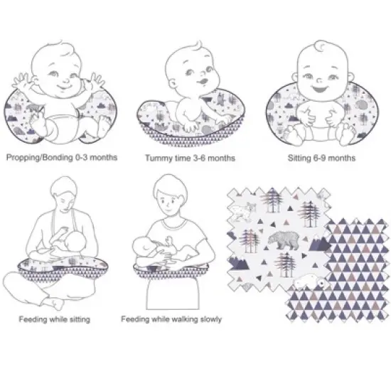 Bacati - 3 pc Woodlands Gray/Beige Neutral Hugster Feeding & Infant Support Nursing Pillow image {5}