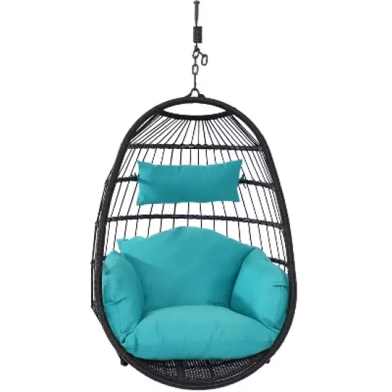 Sunnydaze Outdoor Resin Wicker Patio Penelope Hanging Basket Egg Chair Swing with Cushions and Headrest - 2pc image {6}
