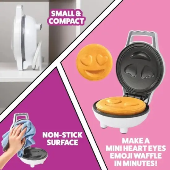 WaffleWow Heart Eye Emoticon Mini Waffle Maker - Make Breakfast Fun w/ Smiley Face Designs, Electric Nonstick Waffler - Officially Licensed by Emoji image {3}