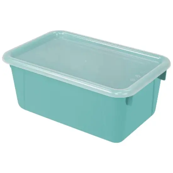 Storex Small Cubby Bin with Cover 12.2"" x 7.8"" x 5.1"" Teal Set of 3 (STX62412U06C)  image {1}