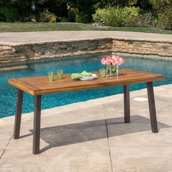 Suki Large Size Acacia Wood Patio Dining Table, Outdoor Coffee Table with Metal Frame - Maison Boucle image {7}
