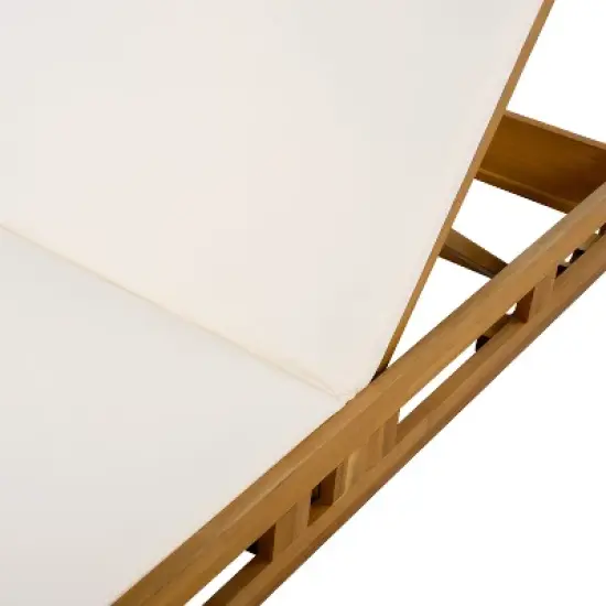 Christopher Knight Home Klayton Outdoor Acacia Wood Adjustable Chaise Lounge with Water-Resistant Cushion and Slatted Base image {6}