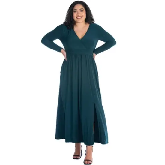Womens Plus Size Long Sleeve V Neck Side Slit Maxi Dress image {4}