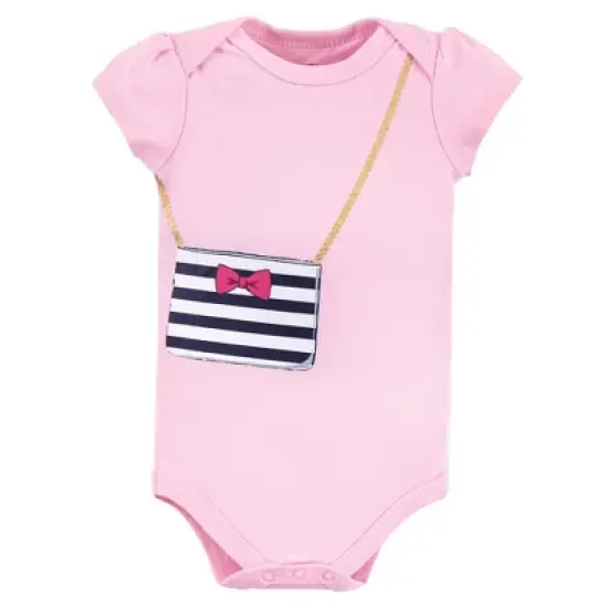 Little Treasure Baby Girl Cotton Bodysuits 3pk, Pink Navy Necklace image {1}
