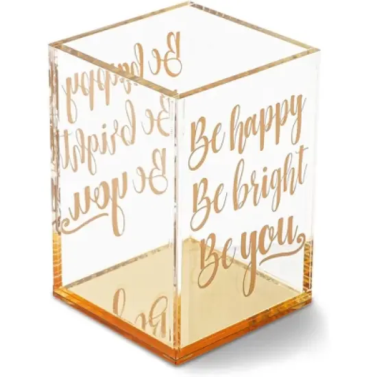 Paper Junkie Gold & Clear Acrylic Pencil Cup & Pen Holder with Inspirational Quotes for Home Office, 2.95 x 4.45 in image {6}