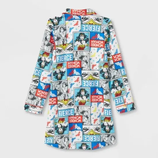 Girls' Wonder Woman Oversized Button NightGown - White image {1}
