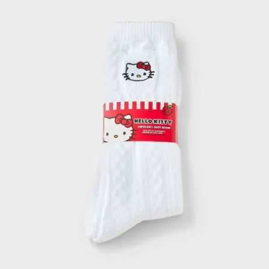 Women's Hello Kitty Super Soft Embroidered 2pk Crew Socks - White/Pink 4-10 image {1}