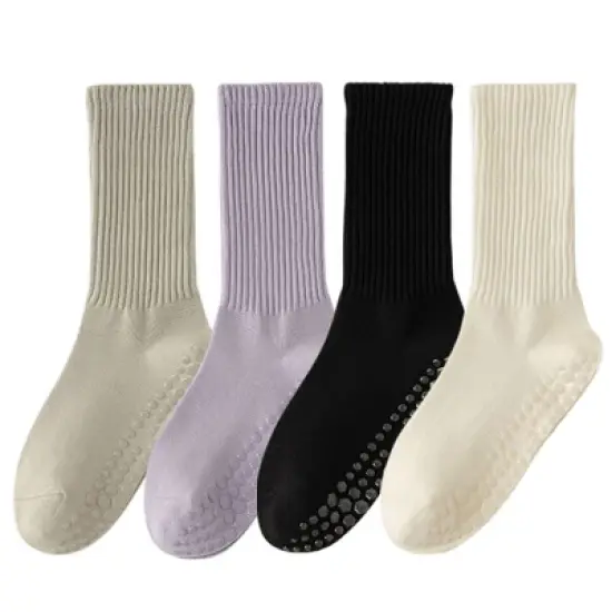 Anna-Kaci 4-Pack Women's Anti-Slip Yoga Socks with Grips Comfortable Ribbed Design for Exercise and Indoor Use image {10}