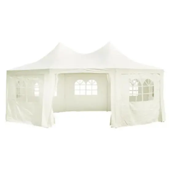 vidaXL Octagonal Party Tent - Durable and Water-Repellent Barbecue Shelter, Outdoor Canopy with Detachable Side Panels in Cream image {4}