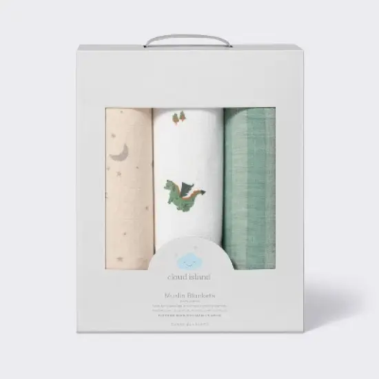 Muslin Swaddle Baby Blanket - Dragons - 3pk - Cloud Island&trade; image {3}