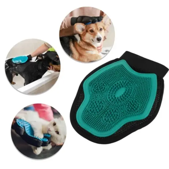 Unique Bargains Double-Sided Pet Grooming Gloves Green 1 Pc image {3}