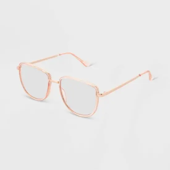 Women's Shiny Metal Square Blue Light Filtering Glasses - Universal Thread&trade; Tan image {1}