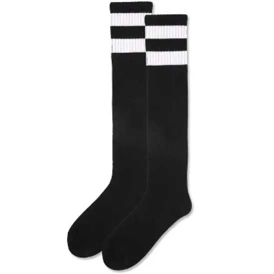Memoi Women's Ribbed Rugby Athletic Stripe Knee High Socks image {2}