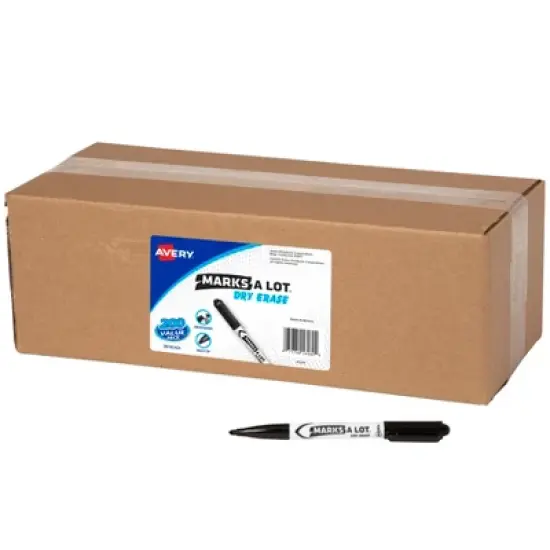 Avery Marks A Lot Value Pack Dry Erase Markers, Pen Style, Bullet Tip, 200 Black Markers (24595) image {8}