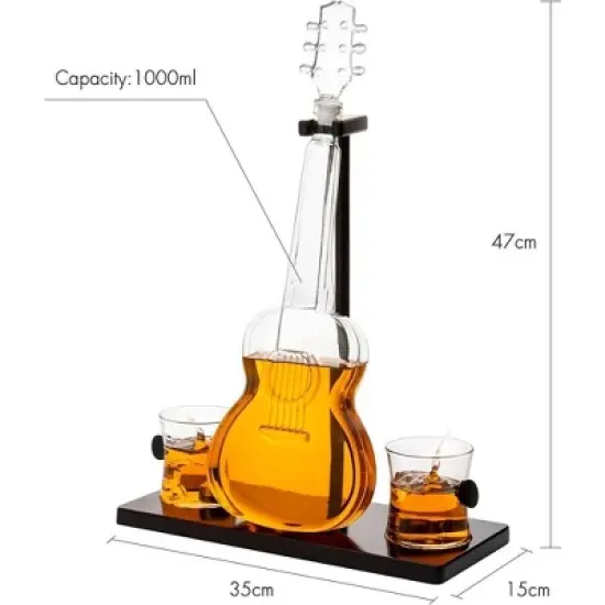 The Wine Savant Guitar Design Whiskey & Wine Decanter Set Includes 2 Whiskey Glasses, Beautiful Home Decor - 1000 ml image {5}