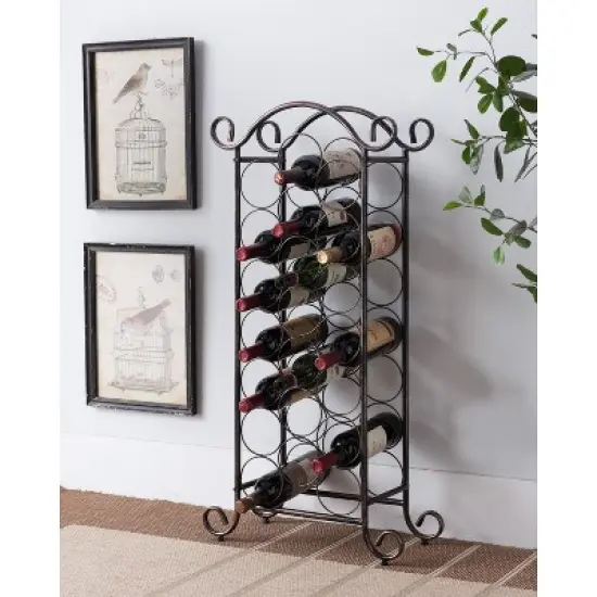 Kings Brand Furniture Linder Floor Freestanding Metal Wine Rack, 21 Wine Bottle Holder Stand, Brushed Copper image {4}