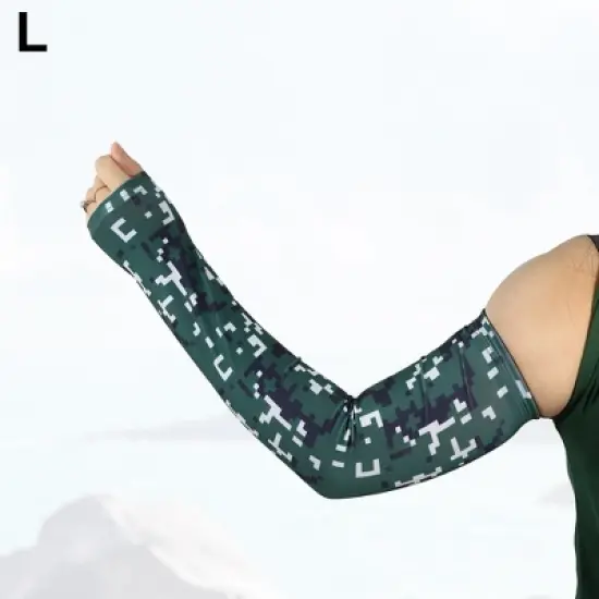 Unique Bargains Basketball Sports Camouflage Cooling Arm Elbow Compression Sleeve Green 1 Pair image {2}