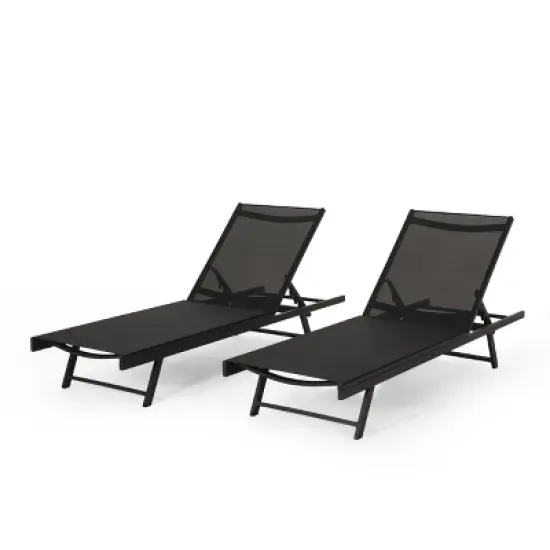 GDFStudio Simon Outdoor Aluminum and Mesh Armless Adjustable Chaise Lounge (Set of 2) image {9}