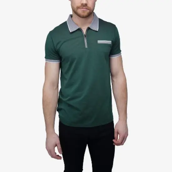 X RAY Men's Short Sleeve Zip-Neck Polo image {9}