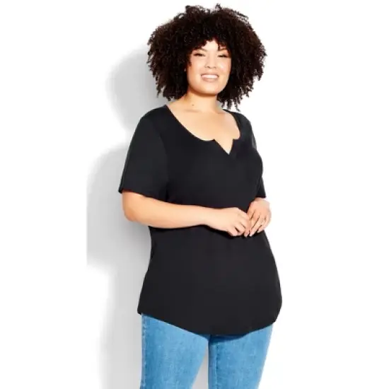 Women's Plus Size Split Neck Top - black | AVENUE image {9}