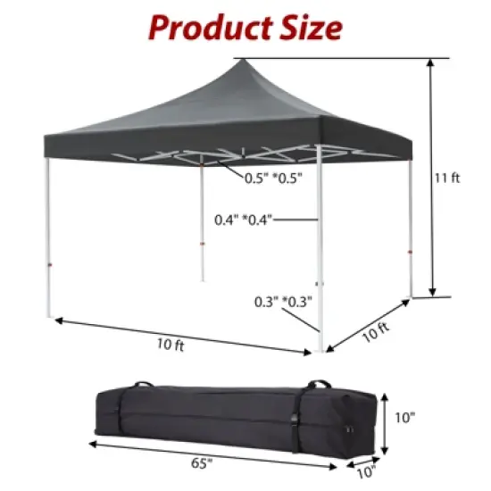 Pop Up Canopy Tent, 10 x 10 Ft Commercial Instant Shade Canopy with Roller Bag, Outdoor Portable Canopy for Events, Parties, Camping image {4}