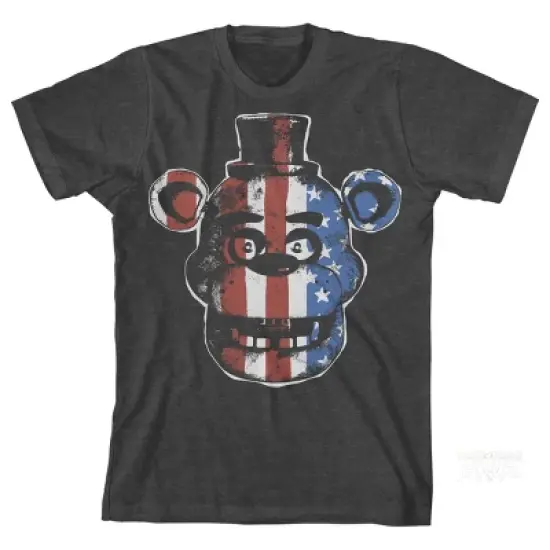 Five Nights at Freddy's American Flag Freddy Boy's Charcoal Heather T-shirt image {4}