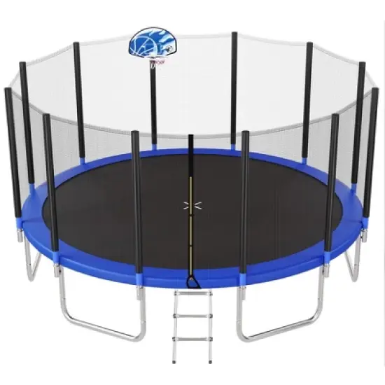 NAYSAYE Trampoline 16FT for Kids with Safety Net Basketball Hoop and Ladder for Outdoor Fun, Blue, 192.00"*192.00"*106.20" image {5}