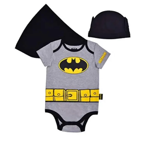 Batman Baby Boy's Batman Graphic Printed Bodysuit, Cape, and Infant Hat Coordinates Set for infant image {6}