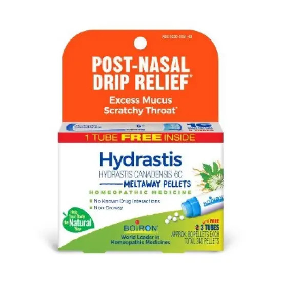 Hydrastis Canadensis 6C 3 MDT by Boiron Homeopathic Medicine For Post-Nasal Drip Relief  -  3 Tubes Box image {2}