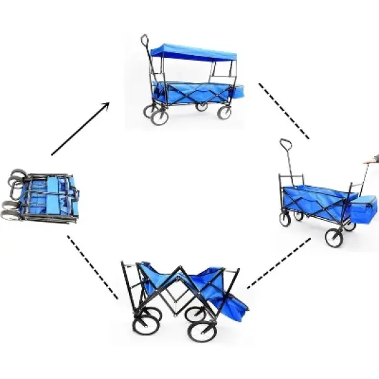 Acekool Folding Wagon Cart with Detachable Canopy, 150lb Capacity, 360&deg; Rotating Wheels, Portable Outdoor Cart for Beach, Garden, Camping, Red image {6}