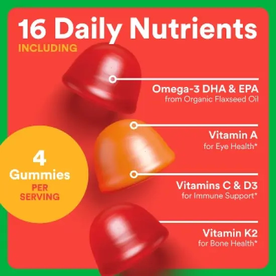 SmartyPants Organic Kids Multi & Vegetarian Omega 3 Gummy Vitamins with D3, C & B12 - 90 ct image {4}
