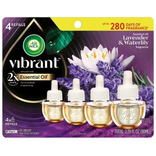 Air Wick Vibrant Plug-in Scented Oil Air Freshener Refills - Lavender & Waterlily - 4pk image {1}