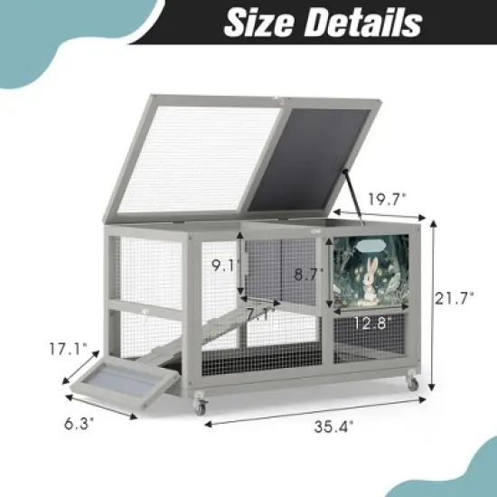 AZL1 Life Concept Pet Crates and Houses 2-Tier Indoor Outdoor Animal Cage on Wheels, Removable Tray, Slip-Proof Ramp, Gray, 35.43"*19.7"*21.56" image {2}