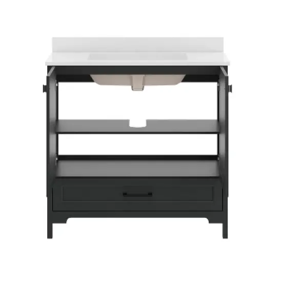 Flash Furniture Haven Bathroom Vanity with Sink, Storage Cabinet with Soft Close Doors and Bottom Drawer, Carrara Marble Finish Countertop image {10}