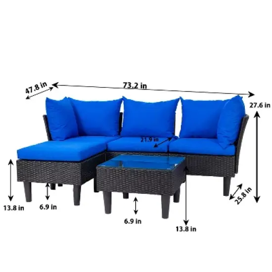 FDW 5 Pieces Patio Furniture Modern Outdoor Sectional Rattan Chair Wicker Conversation Set Sofas with Cushions and Glass-Top Coffee Table image {6}