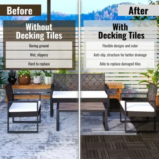 APRILSOUL 12" x 12" Interlocking Deck Tiles Striped Pattern Acacia Hardwood Outdoor Flooring for Patio image {8}