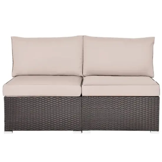 Costway 2PCS Patio Rattan Armless Sofa Sectional Conversation Furniture Set  W/Cushion image {4}
