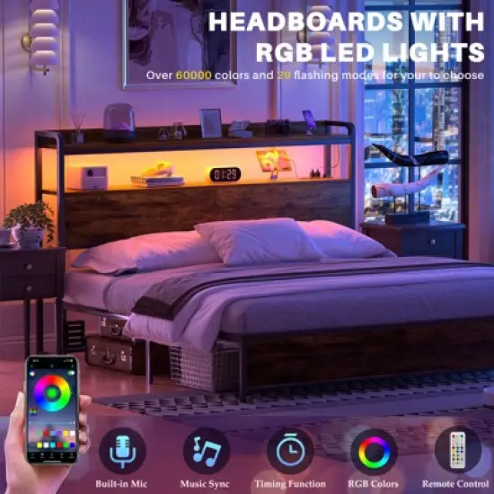 Aheaplus Storage Headboard, Head Board with Charge Station and LED Light image {3}