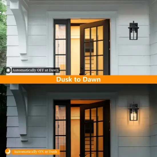 C Cattleya 11in Matte Black Dusk to Dawn Outdoor Wall Lantern Sconce with GFCI Outlet image {2}
