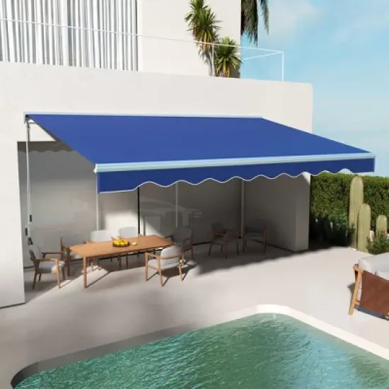 Outsunny 16.5' x 10' Electric Awning, Patio Retractable Awning with LED Lights and Remote Controller, Blue image {2}