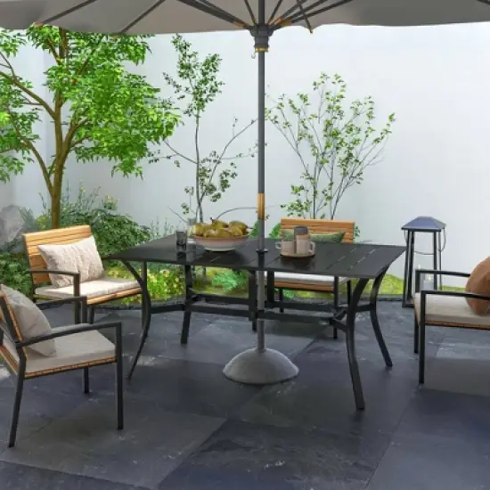 Outsunny Rectangle Outdoor Dining Table for 6 People, Slat Rectangular Patio Table with Umbrella Hole, Steel Frame for Garden, Balcony image {2}