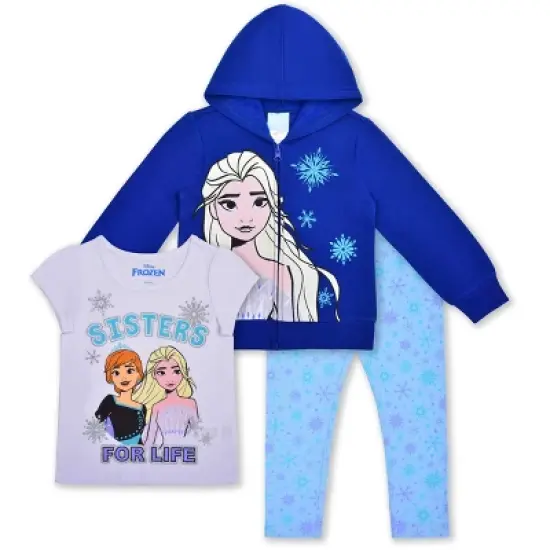 Disney Girl's 3-Pack Frozen Sisters For Life Short Sleeve Graphic Tee, Hoodie and Snowflake Legging Pant Set for kids image {7}