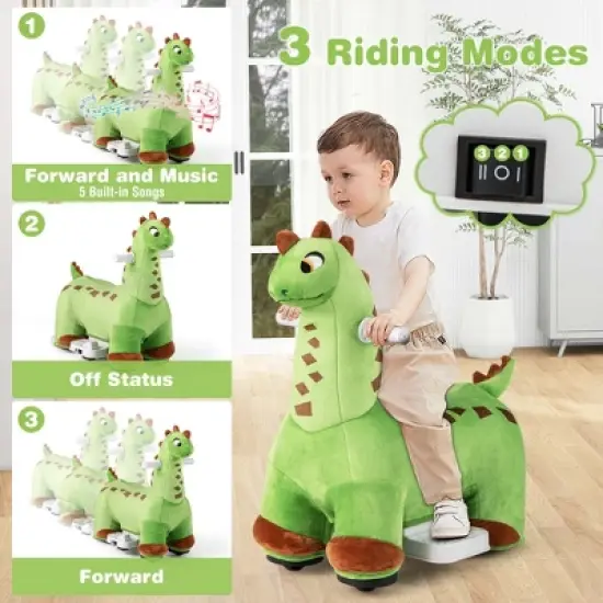 Costway 6V Kids Ride on Dinosaur with Padded Sea Foot Pedal Music Forward & Wheels image {8}