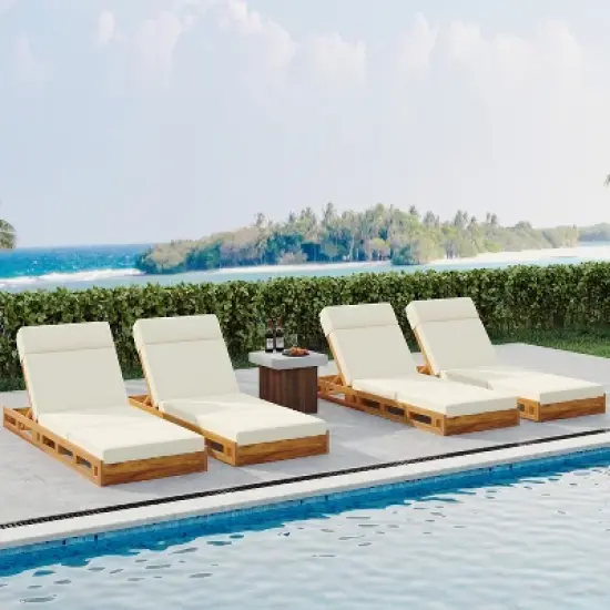 Christopher Knight Home Moreno Outdoor Acacia Wood Adjustable Chaise Lounge with Water-Resistant Cushion (Set of 4) image {10}