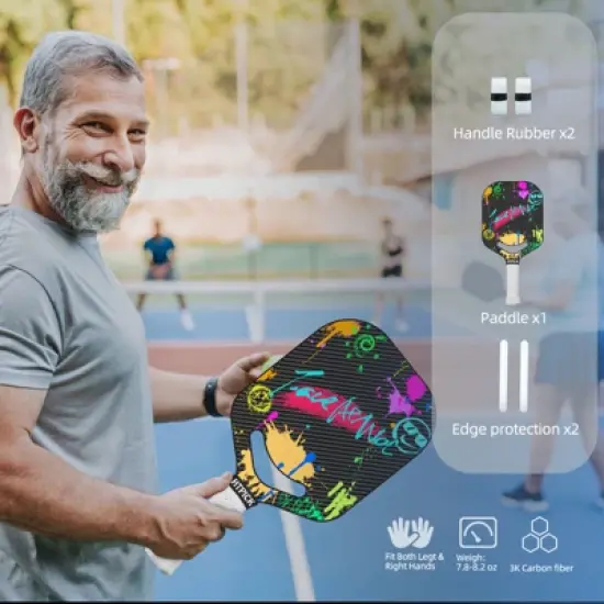 Aukfa Colorful graffiti Carbon Fiber Pickleball Paddle &ndash; Thermoformed One-Piece Design with UV Printed Matte Surface & 16mm Polypropylene Core image {1}